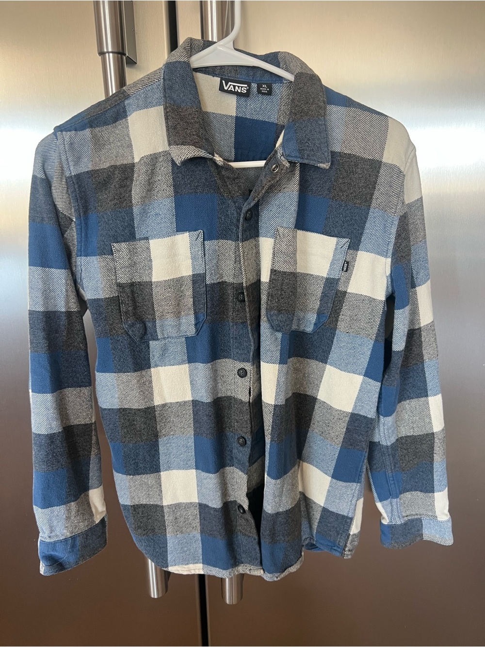Vans Blue, Gray & White Plaid Flannel Shirt